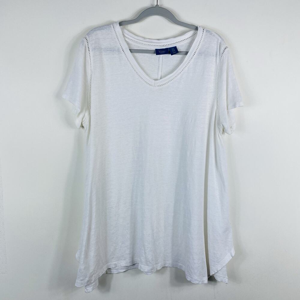 Antibes Blanc Top 1X White 100% Linen V-Neck Short Sleeve Tunic